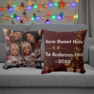 Coussin Première maison, premier Noël, photo de famille bo