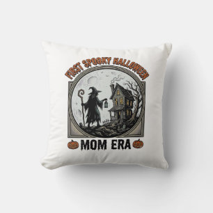 Coussin Première Maman Halloween Gravure Vintage Sorcière 