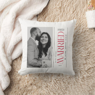 Coussin Première photo de mariage de Noël des jeunes marié
