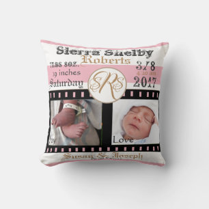 Coussin Premières Photos Bande de Film Bébé Rose Personnal