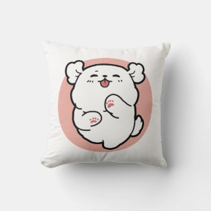 Coussin Prends un bonjour ! - Joyeux dessin de chien blanc