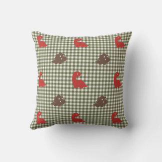 Coussin Preppy Boys Dinosaur Gingham Brown Red Army Green
