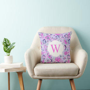 Coussin Preppy Palm Beach Imprimer Lions violets Monogramm