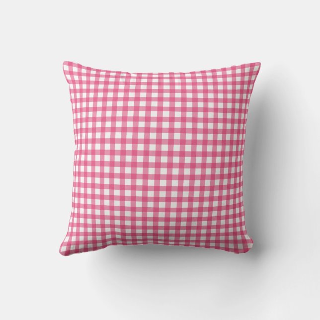 Coussin Preppy Pink Gingham Dorm Room Pillow (Verso)