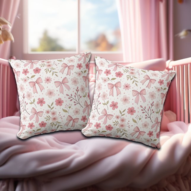 Coussin Preppy Rose Bow et Fleurs (Créateur téléchargé)