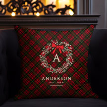 Preppy Tartan Holiday Wreath Monogramme & Nom