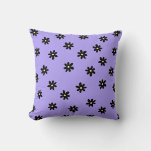 Coussin Preppy violet noir Floral simple Motif de fleurs