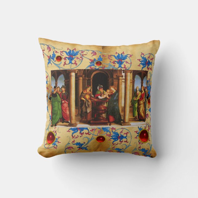 Coussin PRÉSENTATION DE JÉSUS AU TEMPLE Noël Floral (Recto)
