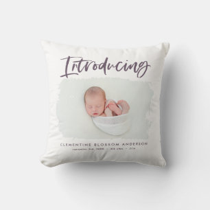 Coussin Présentation d'une photo de naissance minimale élé