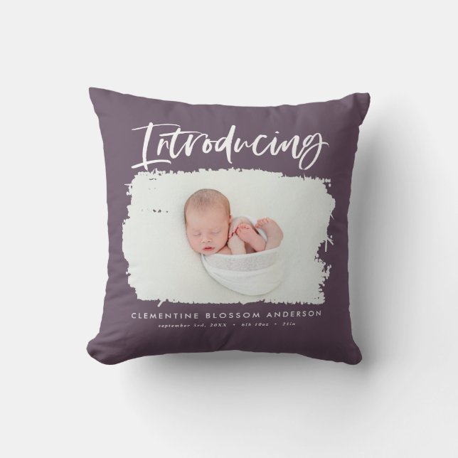 Coussin Présentation d'une photo de naissance minimale élé (Recto)
