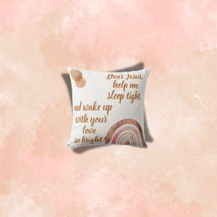 Coussin Prière chrétienne pour enfants Brown & rose  
