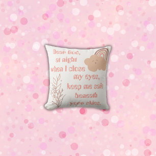 Coussin Prière chrétienne pour enfants rose  