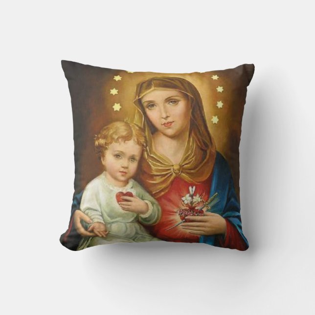 Coussin Prière impeccable d'anges de Mary Fatima de coeur (Recto)