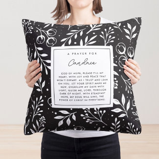 Coussin Prière Keepsaké Cadeau Écriture Florale Noire