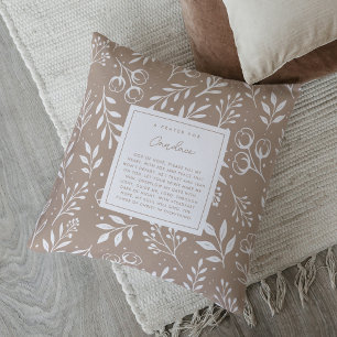Coussin Prière Keepsaké Cadeau Écriture Tan Floral