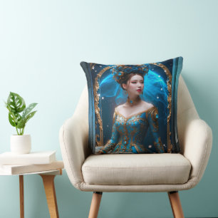 Coussin Princesse Du Rose Bleu Art IA par Xzendor7