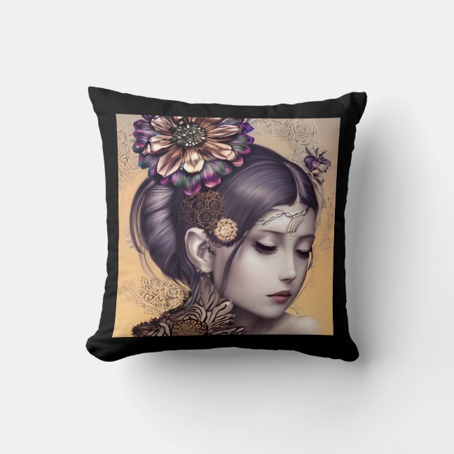 Coussin Princesse Steampunk avec une fleur couleur cuivre (Recto)