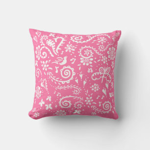 Coussin printemps en rose et blanc