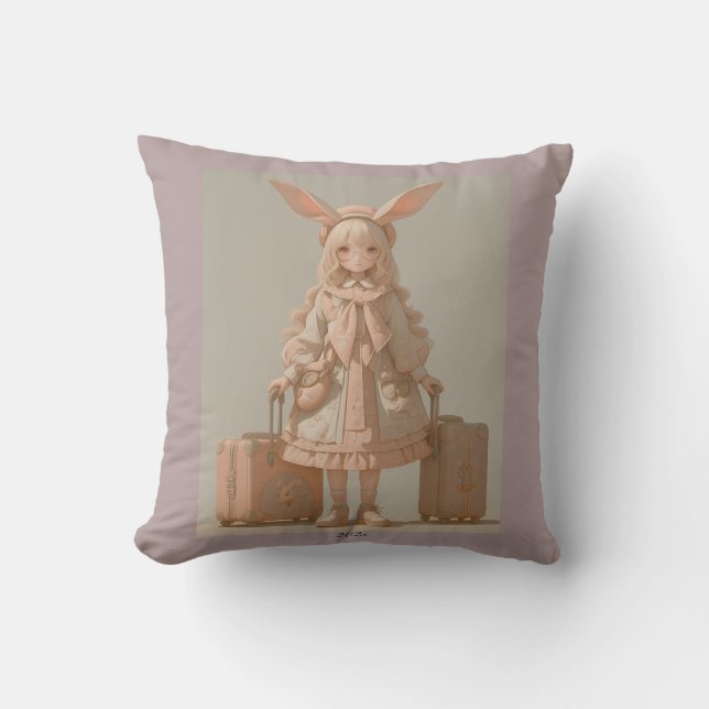 Coussin Printemps victorien, Fille lapin (Recto)