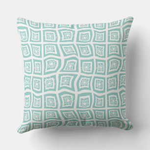 Coussin Prises Carrés psychédéliques Vérifier blanc Turquo