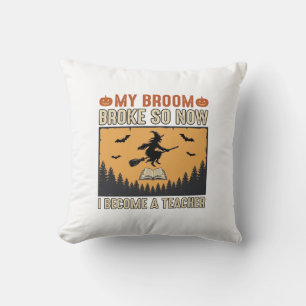 Coussin Professeur d'Halloween Balai Cassa Conception Vint