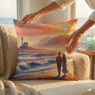 Coussin Promenade du phare au coucher du soleil sur la côt
