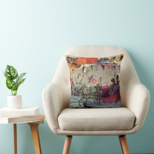 Coussin Promenade en traîneau de Noël vintage, Amour et Ro