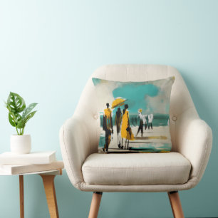 Coussin Promenade Ensoleillée – Figures Abstraites Dans Un