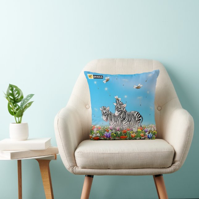 Coussin Promenade estivale Zebras Flower Glad Watercolor (Chaise)