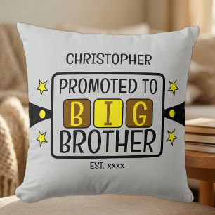 Coussin Promu au nom de grand frère année marron jaune