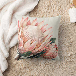 Coussin Protea Aquarelle Rose Pâle Florale Romantique