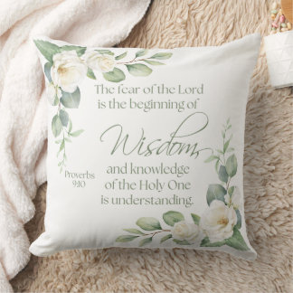 Coussin Proverbes 9:10 Eucalyptus Roses Blanches Sauge Ver