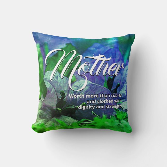 Coussin PROVERBS 31 Christian Blue Floral Fête des mères (Recto)