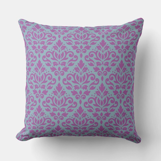 Coussin Prune de motif de répétition de damassé de rouleau (Recto)