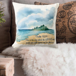 Coussin Psalm 118 Day to Rejoice Cloudy Beach Scene