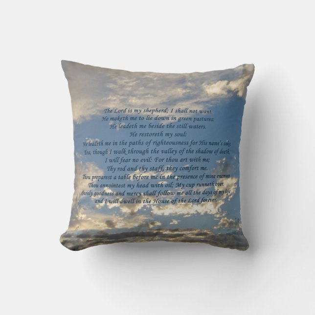 Coussin Psaume 23 Belle Bible Verse Bleu chrétien (Recto)