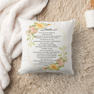 Coussin Psaume 23 Écriture Bible Cadre Floral Jaune