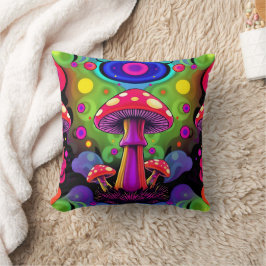 Coussin Psychedelic Vibrant Colorful Retro Mushrooms