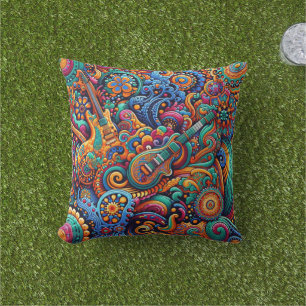 Coussin Psychédélique Batik Guitare Art-Colorful Musique R