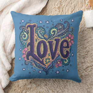 Coussin Psychédélique Boho Love Letting avec Accent Floral