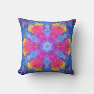 Coussin Psychédélique Hippie Fleur rose jaune et bleu