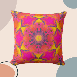 Coussin Psychédélique Hippie Fleur rose violet et jaune