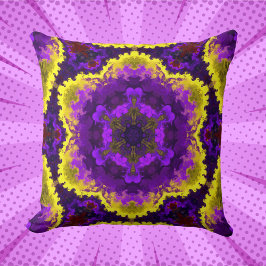 Coussin Psychédélique Mandala Fleur Jaune et Violet