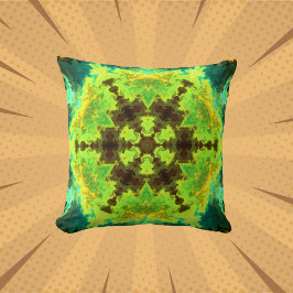 Coussin Psychédélique Mandala Fleur jaune vert et bleu