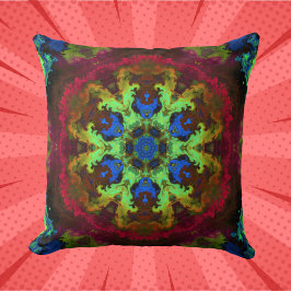 Coussin Psychédélique Mandala Fleur Vert Bleu et Rouge