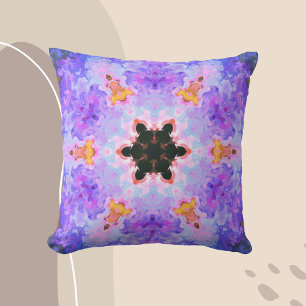 Coussin Psychédélique Mandala Flower bleu rose et jaune