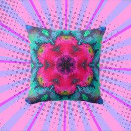 Coussin Psychédélique Mandala Flower rose et bleu