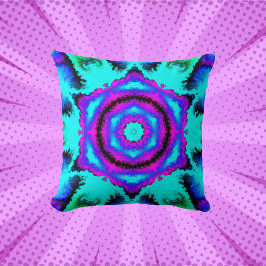 Coussin Psychédélique Mandala Flower rose violet et bleu