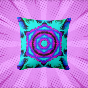 Coussin Psychédélique Mandala Flower rose violet et bleu