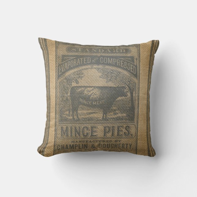 Coussin Publicité de cru de minces pies de toile de jute (Recto)
